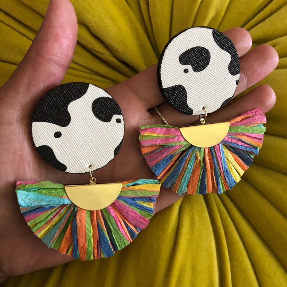 Handmade Multi Colored Cow Earrings